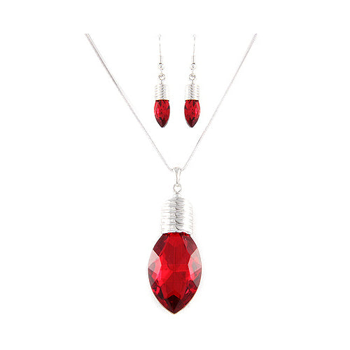 Christmas Jewelry Set Crystal Christmas Light Holiday Necklace Silver